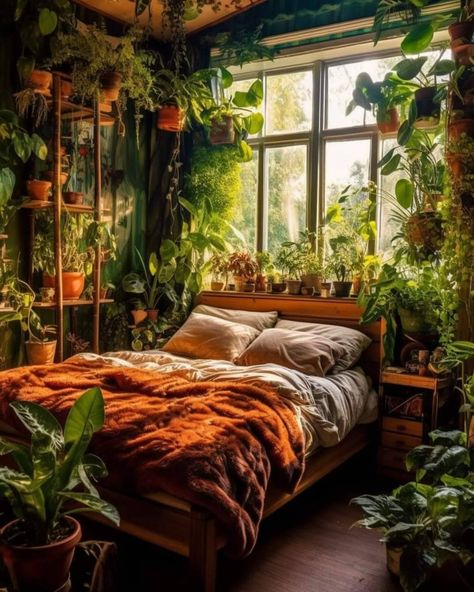 Cozy Plant Bedroom, Witches Bedroom, Plant Bedroom, Bedroom Theme, Deco Originale, Cute Bedroom Decor, Green Rooms, Dream House Interior, Cute Room Decor