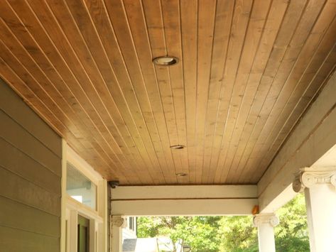 beaded vinyl soffit and porch ceiling | Various Porch Ceilings (Wood, Vinyl, and Aluminum) :: Siding Express ... Car Siding Ceiling, Stained Beadboard Ceiling, Vinyl Beadboard, Patio Ceiling Ideas, Vinyl Soffit, Wood Plank Ceiling, Porch Wood, Tongue And Groove Ceiling, Porch Remodel