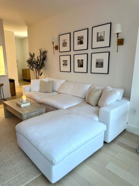 Styling A Cloud Couch, Neutral Beach Apartment, Cloud Couch With Accent Chairs, Apartment Decor Simple Classy, White Couch Living Room Apartment, White Cozy Couch, Neutral Apartment Inspiration, Living Room Neutral Aesthetic, Neutral Simple Living Room