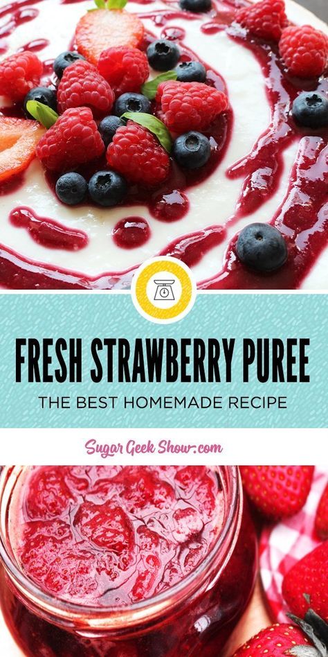 Freshly made strawberry puree always makes my mouth water! So easy to make and can be used for so many things from strawberry cake, strawberry buttercream and even a strawberry cake filling! Or you can just put it on a warm biscuit with some butter (guilty). You'll love this thick strawberry puree recipe! Fruit Puree Recipes Desserts, Strawberry Emulsion Recipe, Strawberry Puree Recipe For Cake, Strawberry Puree Recipe For Drinks, Strawberry Filling For Cake, Strawberry Puree Recipe, Dessert Fillings, Strawberry Purée, Stewed Fruit