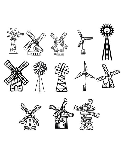 Windmill Tattoo, Windmill Drawing, Windmill Diy, Dutch Tattoo, Small Windmill, Farm Windmill, Windmill Art, Flower Wrist Tattoos, Old Windmills