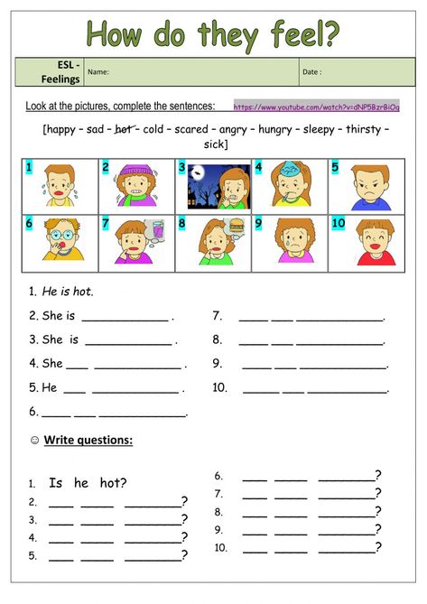 Feelings and emotions online activity for Adult. You can do the exercises online or download the worksheet as pdf. Emotion And Feelings Activities, Feelings In The Body Worksheet, Feeling Activities For Kids, Activities For Emotions, Esl To Be Worksheet, Emotion Worksheets For Kids, Expressing Feelings Worksheets, I Feel Worksheet, Feelings Worksheets For Kids