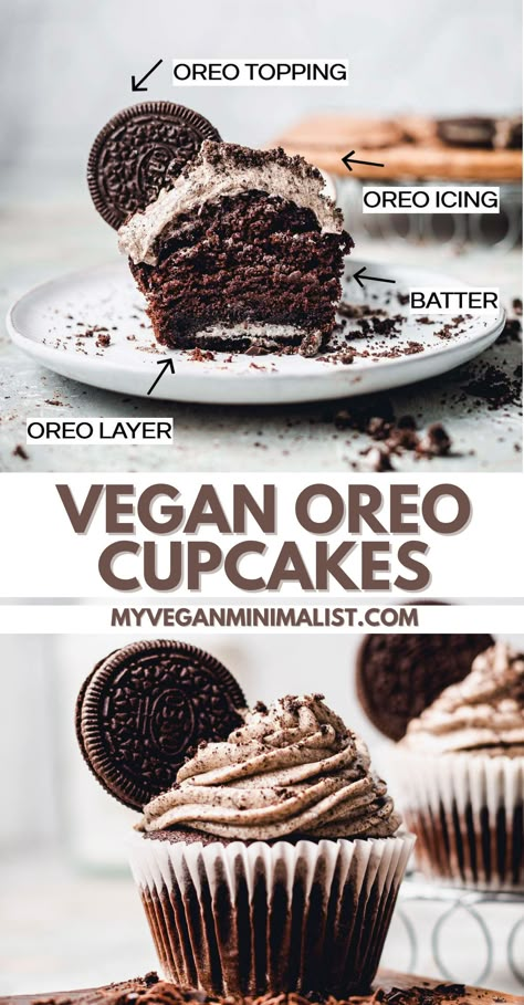 Dairy Free Oreo Cupcakes, Dairy Free Oreo Cake, Vegan Oreo Cupcakes, Dairy Free Oreo Dessert, Vegan Oreo Dessert, Dairy Free Cupcake Recipe, Vegan Oreo Cake, Vegan Cupcake Recipe, Quick Vegan Desserts