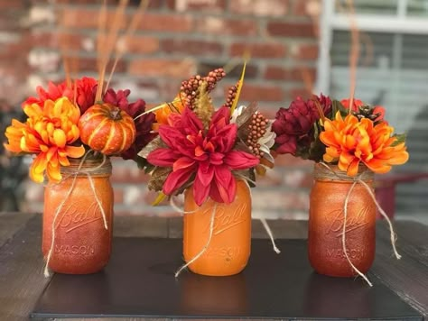 Fall Centerpiece With Mason Jars, Fall Mason Jars Centerpieces, Fall Wedding Centerpieces Diy Table Centers Simple Mason Jars, Fall Decorations Table Centerpiece Ideas, Easy Fall Wedding Centerpieces, Fall Wedding Ideas October Centerpieces, Thanksgiving Mason Jar Ideas, Fall Wedding On A Budget Diy, Fall Wedding Theme Ideas Decor