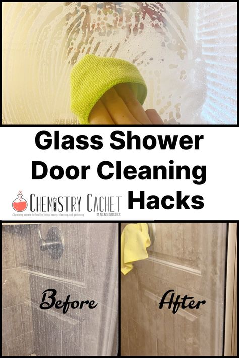 Homemade Glass Shower Door Cleaner, Shower Door Cleaning, Door Hacks, Cleaning Glass Shower Doors, Glass Shower Door Cleaner, Shower Door Cleaner, Cleaning Shower Glass, Shower Cleaning Hacks, Glass Showers