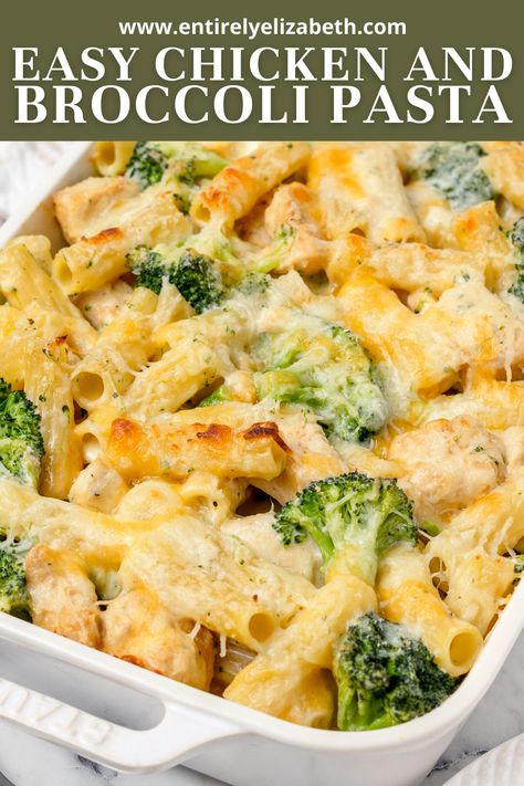 Looking for a hearty pasta bake the whole family will love? This creamy and easy Chicken and Broccoli Pasta is made with simple ingredients but packs ultimate cheesy comfort. Broccoli And Chicken Pasta Bake, Essen, Chicken Cheese Broccoli Pasta, Chicken Broccoli Pasta Freezer Meal, Chicken Pasta Cheese Recipes, Pasta Chicken Broccoli Bake, Cheesy Chicken And Broccoli Bake, Creamy Tortellini Broccoli Bake, Chicken Bryan Pasta