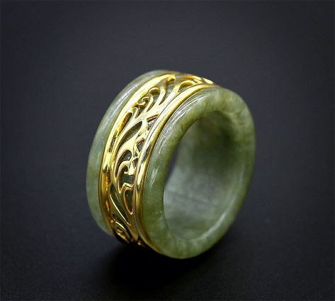 Gold And Jade Ring, Jade And Gold Ring, Vintage Jade Ring, Gold Jade Ring, Jade Gemstone Aesthetic, Jade Ring Men, Jade Rings For Women, Jade Wedding, Jade Rings