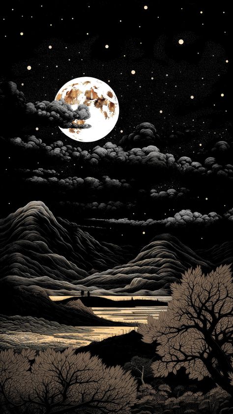 Moon In The Night Sky, Japanese Pop Art, Dreamy Artwork, Cocoppa Wallpaper, Wallpaper Collage, Hipster Wallpaper, Abstract Art Wallpaper, Dark Phone Wallpapers, Night Landscape