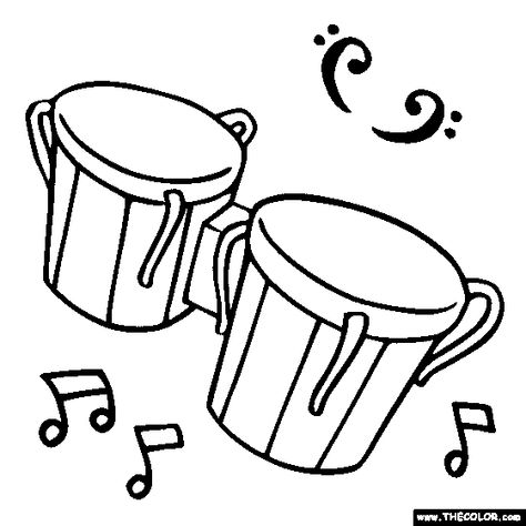 Instrument Coloring Pages, Music Coloring Pages, Drum Drawing, Drum Tattoo, Music Cookies, Kindergarten Music, Bongo Drums, Music Notes Art, Kids Music