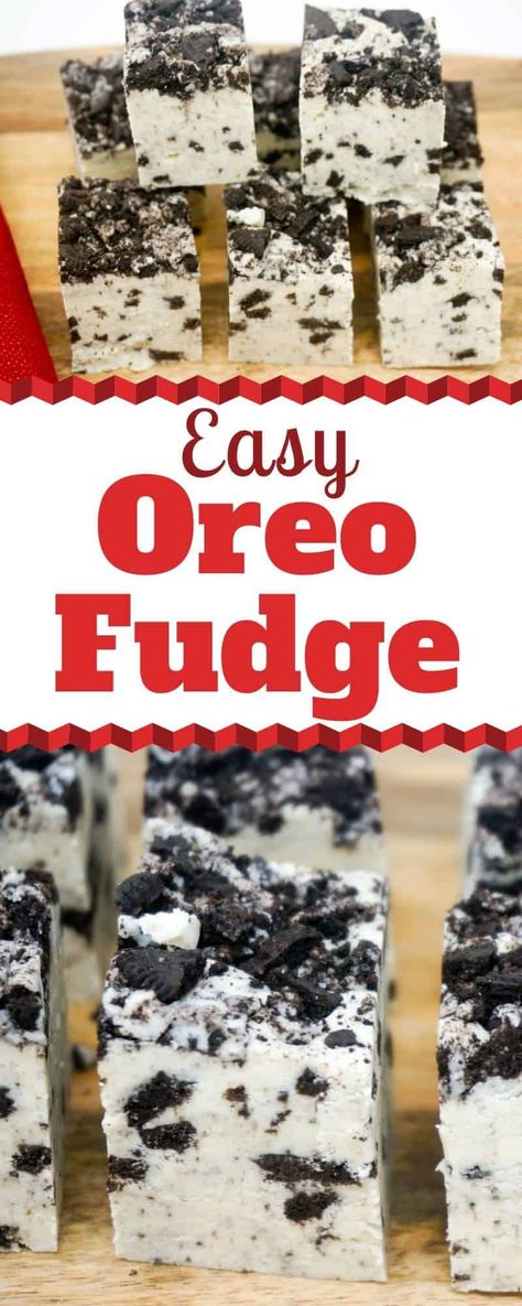 Oreo Fudge is a quick and easy Cookies and Cream dessert that is perfect for your holiday candy table or for gift-giving. The sweet and creamy fudge has a subtle cheesecake flavor and it's topped with loads of crushed Oreos. Don't miss this one! | Cookies and Cream Fudge Recipe | Cookies 'N Cream Fudge | Cookies and Creme Fudge | White Chocolate Oreo Fudge | Oreo Cheesecake Fudge | #Oreos #Fudge #Dessert #Recipe Cookies And Cream Dessert, Oreo Fudge Recipe, Quick And Easy Cookies, Fudge Oreo, Cheesecake Fudge, Cookies And Cream Fudge, Creamy Fudge, Fudge Dessert, Flavored Ice Cubes