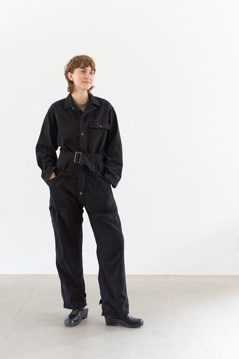 Vintage Overdye Black Belted Coverall Herringbone Twill Jump Suit Jumpsuit Cotton Onesie Mechanic Boilersuit Boiler Suit M BC03 - Etsy Black Boiler Suit, Boiler Suit Outfit, Revolver Ocelot, Vintage Coveralls, Suit Jumpsuit, Army Pants, Womens Jumpsuits, Vintage Tee Shirts, Vintage Tank Top