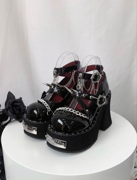 Goth Platforms, Coquette Dark, Goth Fits, Alternative Shoes, Fairy Shoes, Goth Shoes, Heels Aesthetic, Dr Shoes, Funky Shoes