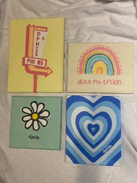 Delta Phi Epsilon canvas. Phi Sigma Sigma Canvas Paintings, Cute Diy Paintings For Room, Dz Canvas Painting, Pin Box Sorority Diy, Axo Canvas Painting, Piphi Canvas, Pi Beta Phi Canvas Painting, Delta Phi Epsilon Canvas, Kappa Delta Canvas Painting