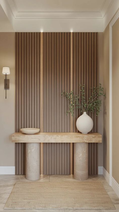 Transform Your Entryway with Stylish, Practical Decor Entryway Wall Paneling, High Entryway Wall Decor, Entry Way Inspirations, Entryway Wall Design, Front Hallway Ideas, Entry Way Wall Ideas, Entry Ways Ideas, Small Entry Way Ideas, Entry Foyer Design