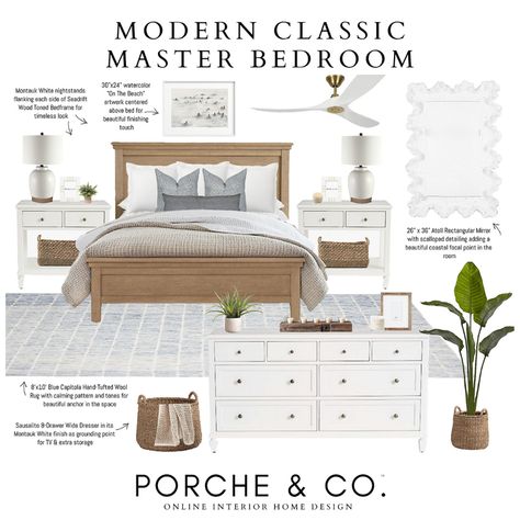 Designs of the Week :: Modern Classic Master Bedroom Designs — Porche & Co. Bedroom Ideas Mcgee And Co, Modern Rustic Bedroom Ideas Master Suite, Amazon Bedding Master Bedrooms, Pottery Barn Inspired Bedroom, Neutral Bedroom Mood Board, Pottery Barn Master, Potterybarn Bedroom, Pottery Barn Bedroom Ideas, Transitional Bedroom Decor