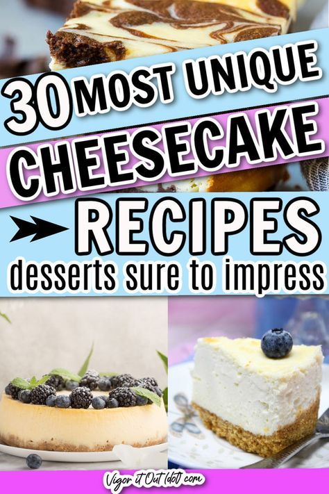 The best cheesecake recipes for your next party. Impressive and unique cheesecake recipe ideas from traditional to fruit filled to candy filled to cheesecake balls. Easy and fun desserts to bake for your dinner parties and holidays. Cheesecake Flavours Ideas, Unusual Cheesecake Recipes, Crazy Cheesecake Recipes, How To Decorate Cheesecake, Cheesecake Balls Recipes, Cheesecake Recipe Ideas, Unique Cheesecake Flavors, Fancy Dessert Recipes, Vintage Cheesecake