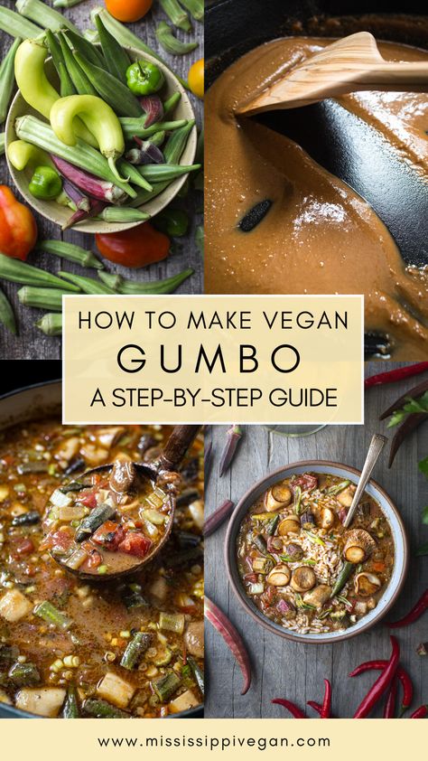 Collard Green Gumbo Vegan, Vegan Mardi Gras Recipes, Soul Vegetarian Recipes, Vegan Gumbo New Orleans, Vegan Sunday Dinner Ideas, Vegan Creole Recipes, Vegetarian Gumbo Recipe, Gumbo Vegan, Fast Vegan Dinner