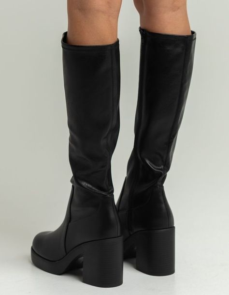 Soda Knee High Boots Black Platform Knee High Boots, Black High Boots Platform, Tall Black Heeled Boots, Going Out Boots, Chunky Knee High Boots, Winter Knee High Boots, Cute Black Boots, Knee High Boots Leather, Kneehigh Boots