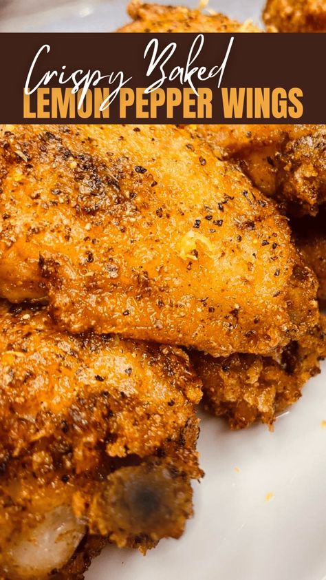 Wings Appetizers, Baked Lemon Pepper Wings, Lemon Pepper Chicken Wings Recipe, Chicken Wing Sauce Recipes, Hot Water With Lemon, Wings Recipe Baked, Baked Lemon Pepper Chicken, Chicken Wing Recipes Fried, Crispy Oven Baked Chicken