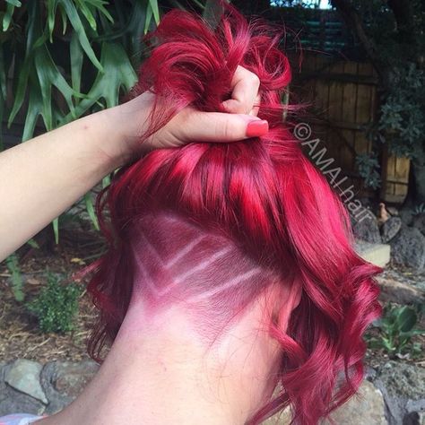 Undercut Red Hair, Red Undercut Hair, Patterned Undercut, Red Hair Undercut, Red Undercut, 2023 Haircuts, Hair With Undercut, Undercut Ideas, Cherry Red Hair