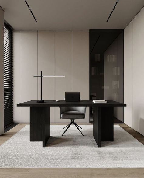 Modern Minimal Office Design, Minimalistic Study Room, Modern Minimalist Office Design, Head Office Interior Design, Minimal Office Interior, Office Minimalist Design, Contemporary Study Room, Home Office Minimal, Home Office Minimalist