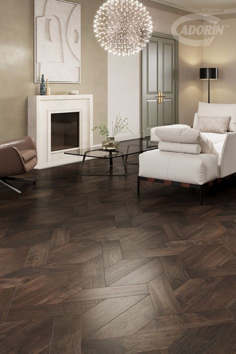 Module parquet in American Walnut Dark Brown Floor Bedroom, Brown Tiles Floor Living Room, Dark Brown Wooden Floor, Dark Brown Floor Living Room, Herringbone Floor Living Room, Dark Wood Floor Living Room, Dark Walnut Floors, Walnut Parquet, Dark Wood Floors Living Room