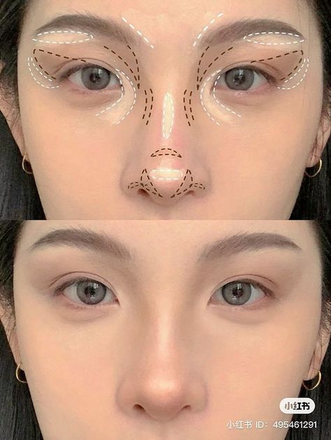 Teknik Makeup, Makeup Contour, Asian Makeup Tutorials, Membentuk Alis, Nose Makeup, Douyin Makeup, Subtle Makeup, Doll Eye Makeup, Nose Contouring