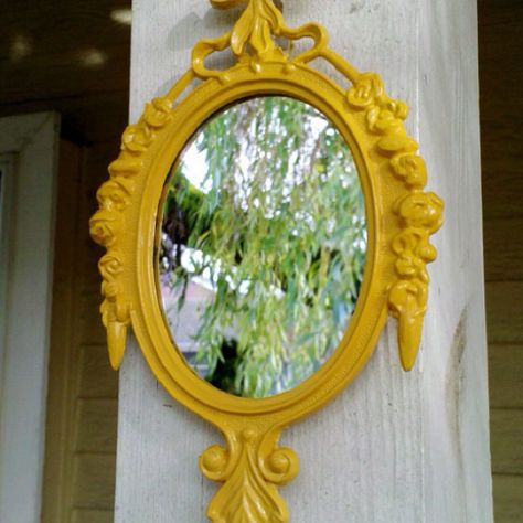 Mirror Frame Painting, Painting Mirror Frames, Secret Window, Disposable Income, Yellow Mirror, Yellow Mirrors, Accent Wall Colors, Yellow Frame, Mirror Vintage