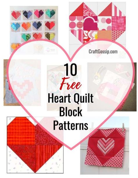 10 Free Heart Quilt Block Patterns – Quilting Heart Quilt Blocks, Heart Quilt Block, Bird Quilt Blocks, Heart Quilt Pattern, Heart Blocks, Mug Rug Patterns, Patchwork Heart, Quilt Block Patterns Free, Quilt Square Patterns