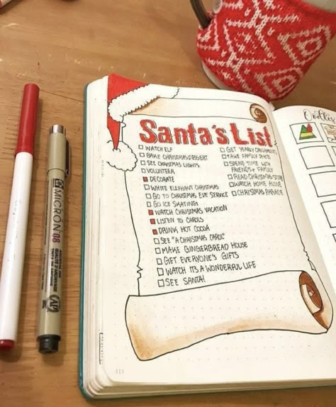 Bullet Notes, December Bujo, Bullet Journal Christmas, Santa's List, December Bullet Journal, Bullet Club, Bullet Journel, Bullet Journal Ideas Templates, Journal Bullet