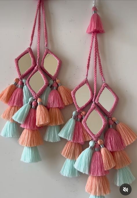 Mirror Latkans For Lehenga Handmade, Mirror Work Latkan, Navratri Tassels, Tassel Design For Blouse, Latkan Designs Tassels, Navratri Latkan, Choli Latkan Designs, Tessals Design, Saree Latkan Design