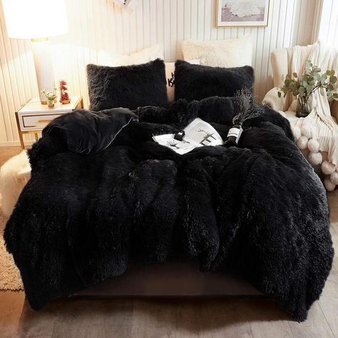 NOIR BLACK SET (3PCS) Beautiful Bed Designs, Simple Bed Designs, Fur Comforter, Fluffy Duvet, Velvet Bedding, Velvet Bedding Sets, Velvet Duvet, Fluffy Bedding, Faux Fur Pillow