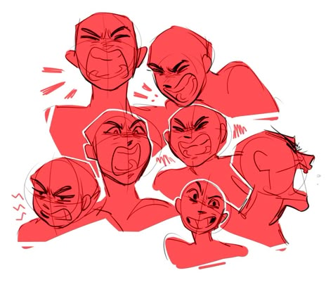 Face/facial expressions Rage/mad Emotions Drawing, Drawing Face Expressions, 얼굴 드로잉, Drawing Expressions, Cartoon Faces, Art Poses, Art Tutorials Drawing, Drawing Base, Drawing Poses