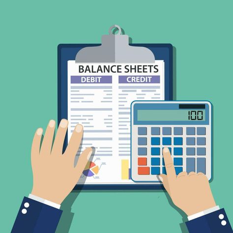 Accountant with report and a calculator checks money balance. Financial reports statement and documents. Accounting, bookkeeping, audit debit and credit calculations. Vector illustration in flat style Financial Sheet, Financial Ratio, Internal Audit, Bookkeeping Services, Balance Sheet, Accounting Firms, Financial Analysis, Financial Health, Financial Information