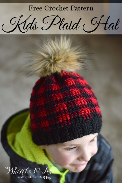 FREE Crochet Pattern: Crochet Plaid Hat for Kids and Toddlers! Now, size down your favorite plaid slouchy into a kid or toddler sized hat! Crochet Plaid, Crochet Hats For Boys, Hat For Boys, Plaid Crochet, Plaid Hat, Kids Crochet Pattern, Knitting Hat, Crochet Kids Hats, Hat Patterns Free