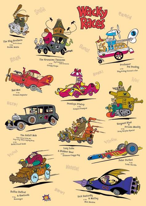 Wacky Races Wacky Races, Cartoon Cars, Hanna Barbera Cartoons, Old School Cartoons, School Cartoon, Childhood Memories 70s, Morning Cartoon, Classic Cartoon Characters, Saturday Morning Cartoons