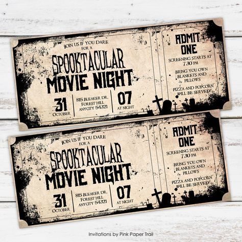 Spooktacular Backyard Movie Night Halloween Invitation, Ticket Syle Movie Night Party Halloween Invitation, Digital Print Your Own Movie Night Halloween, Happy Halloween Font, Halloween Town Movie, Movie Night Tickets, Birthday Movie Night, Movie Party Invitations, Birthday Movie, Scary Movie Night, Movie Invitation