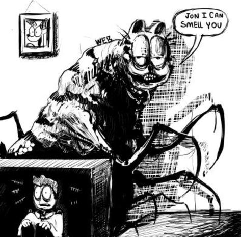 Scary Garfield, Creepy Garfield, Garfield Horror, Uncomfortable Art, Garfield Comics, Gif Disney, Drawing Eyes, Creepy Pictures, Scary Art