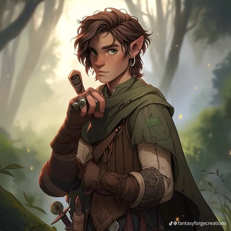 Gnomes Dungeons And Dragons, Male Elf Short Hair, Wood Elf Rogue Male, Rp Characters, Male Wood Elf, Dnd Half Elf Male, Bg3 Character, Wood Elf Character Design, Dnd Gnome Male