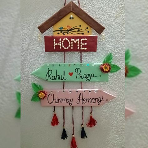 Diy Home Name Plates, Name Plate Ideas For Home, Handmade Name Plates For Home Diy, Handmade Name Plates For Home, Name Plates For Home Diy, Name Plate Diy, Diy Name Plate, Home Name Plates Ideas, Name Plate For Home