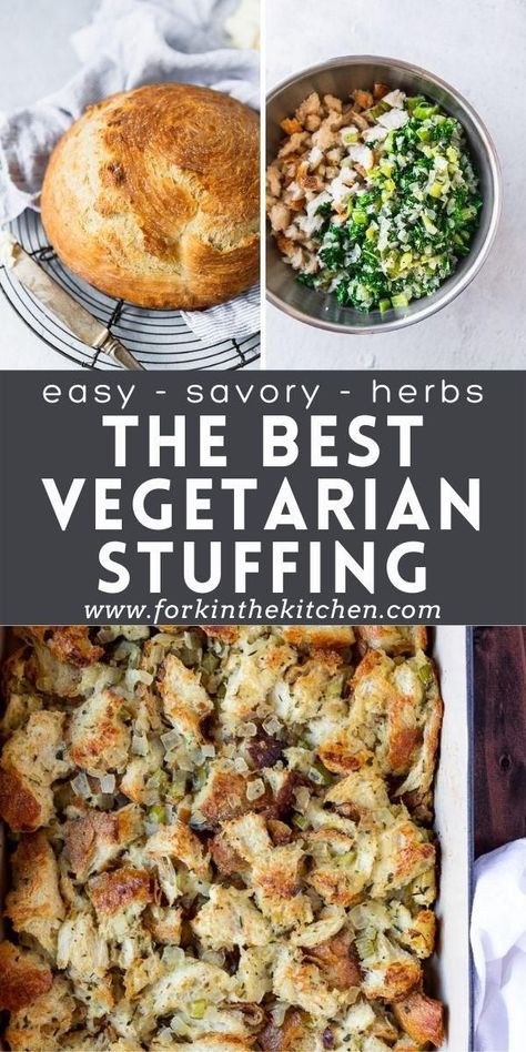 Vegetarian Bread Stuffing, Stuffing Vegetarian Thanksgiving, Vegetable Stuffing Recipes, Veggie Stuffing Recipes, No Meat Stuffing, Vegetarian Dressing Stuffing, Meatless Stuffing Recipes, Vegetarian Stuffing Casserole, Thanksgiving Dishes Vegetarian