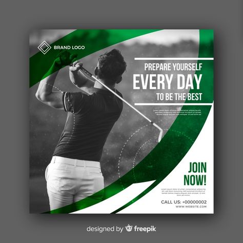 Golf athlete banner with photo | Premium Vector #Freepik #vector #banner #template #sport #health Golf Social Media Design, Golf Banner Design, Golf Social Media, Estate Layout, Golf Bar, Property Ads, Golf Poster, Golf Event, Flyer Design Layout