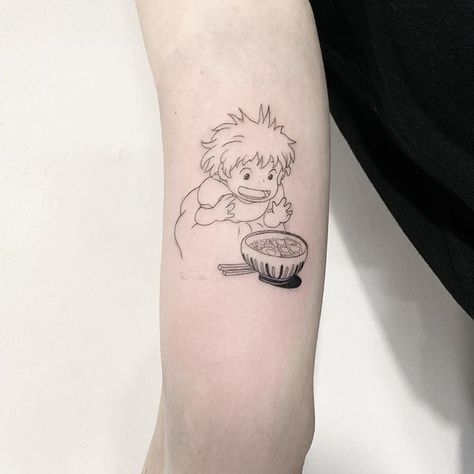 Ponyo🐙 #adamexiste #crybaby #tattoo #ponyo #ghiblitattoo #ghibli #ghiblistudio #ghiblimovie #spiritedaway #ramen #ramentattoo #fineline… Ponyo Ramen Tattoo, Anime Tattoos Ideas, Ponyo Tattoo, Ghibli Tattoos, Anime Tattoo Ideas, Studio Ghibli Tattoo, Cherry Tattoos, Ghibli Tattoo, Harry Styles Tattoos