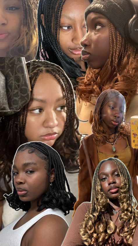 Collage , short braids with curl at the end Short French Curls, French Curls, Cute Box Braids, Short French, Short Box Braids Hairstyles, Curly Braids, Summer Braids, French Curl, Short Box Braids