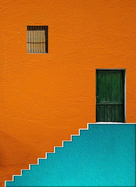 Colour Architecture, Minimal Photography, Orange Walls, Green Door, Minimalist Photography, Color Inspo, Aesthetic Colors, Abstract Photography, Vintage Colors