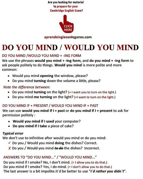 Do you mind...? Would you mind...? Advanced English Grammar, English Literature Notes, English Grammar Exercises, English Grammar Rules, Study English Language, Teaching English Grammar, Cambridge English, English Learning Spoken, Learn English Grammar