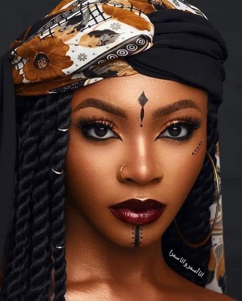 Traditional Makeup Look, African Face Paint, African Makeup, Traditional Makeup, Country People, Crochet Box Braids, Style Africain, Runway Makeup, Fantasias Halloween