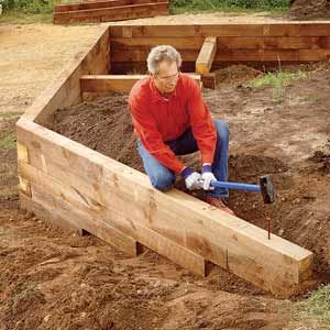 Timber Retaining Wall, Wooden Retaining Wall, Sleeper Retaining Wall, Diy Retaining Wall, Wood Retaining Wall, Backyard Retaining Walls, Building A Retaining Wall, Garden Retaining Wall, Sloped Backyard