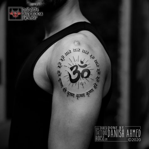 Ram Krishna Tattoo, Hindu Gods Tattoo For Men, Hindu Tattoos Sanskrit, Om Tattoo Design Men, Om Tattoo Men, Hare Krishna Tattoo, Eastern Tattoos, Hindu God Tattoo, Ohm Tattoo Design