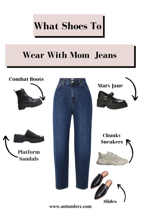 Which Shoes To Wear With Jeans, Shoes To Wear With Mom Jeans Winter, Mom Jeans Shoes How To Wear, Shoes For Mom Jeans, Jeans And Shoes Guide, Mom Jeans Shoes, Triangle Outfits, Main Aesthetic, Mommy Jeans